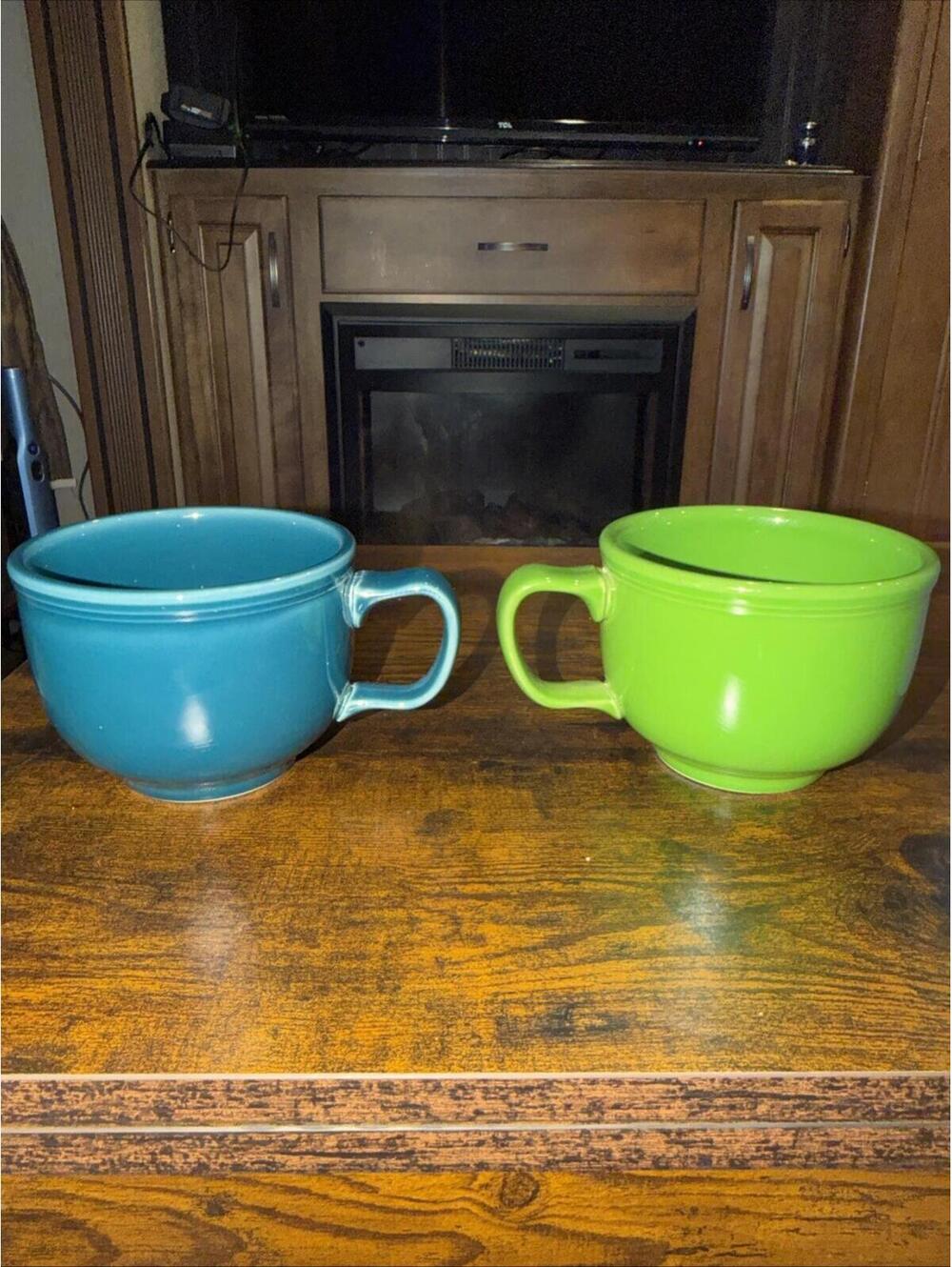 Set Of 2 Fiesta Juniper Jumbo Mug 18oz Homer Laughlin RETIRED color & mug shape*